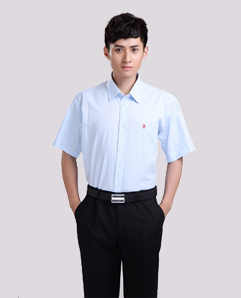男式職業裝定做-藍色條紋短袖襯衣