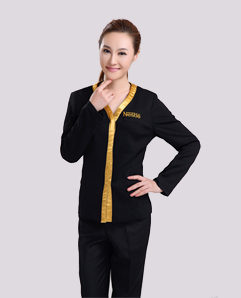 雀巢定制V領黑色長袖促銷服