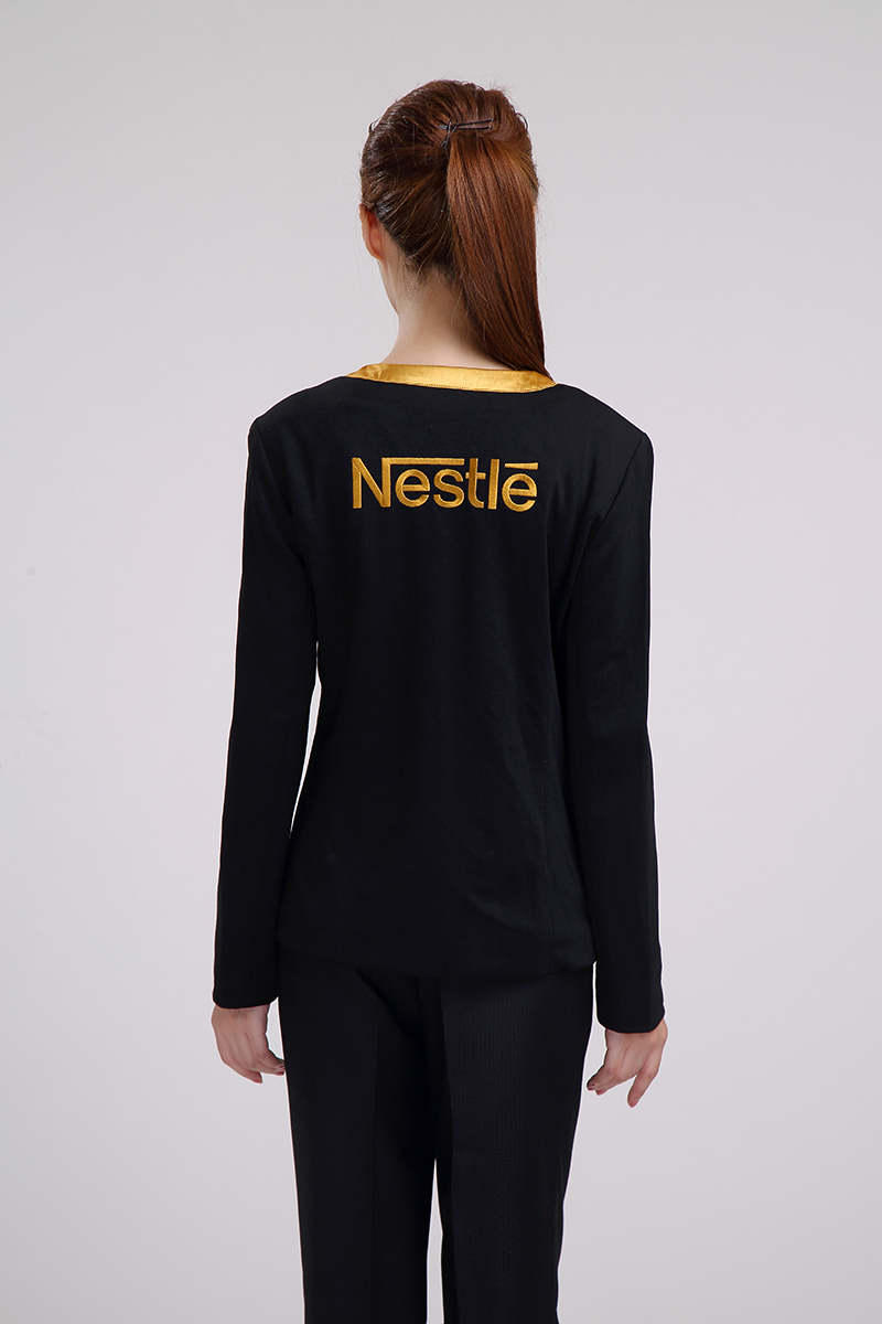 雀巢定制V領黑色長袖促銷服