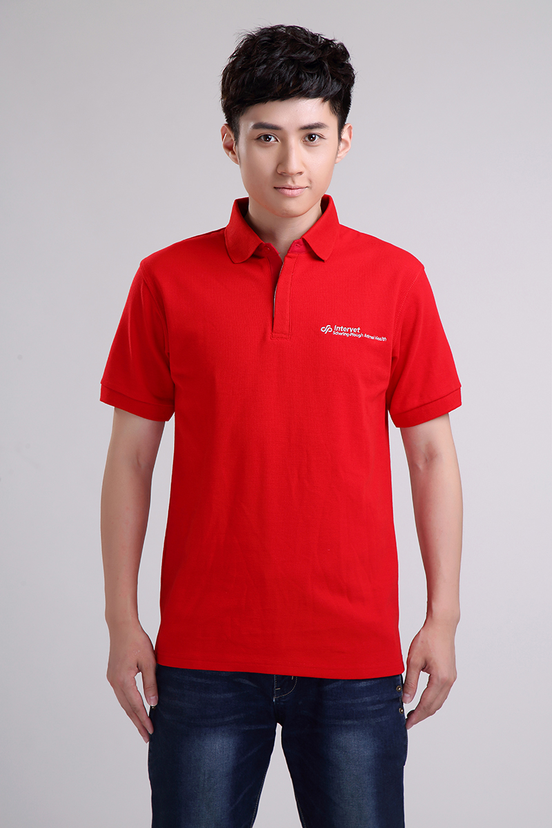 intervet定制男士紅色翻領短袖T恤