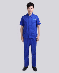 藍色短袖男式車間工作服