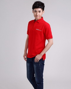 紅色短袖翻領印logo廣告衫批發