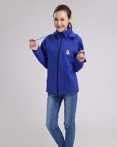 深藍色貼兜連帽女款衛衣外套