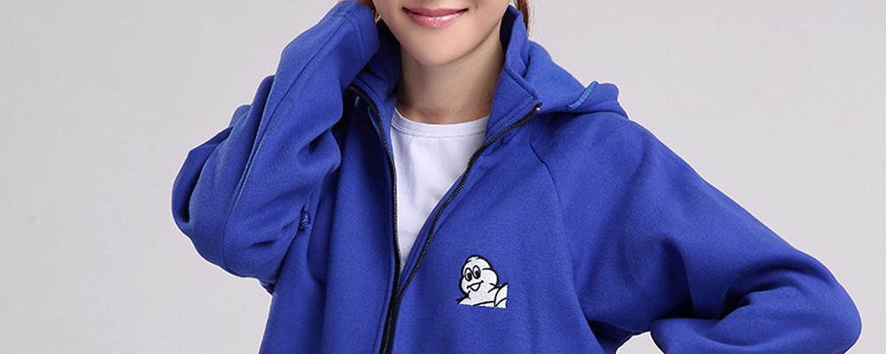 深藍色貼兜連帽女款衛衣外套