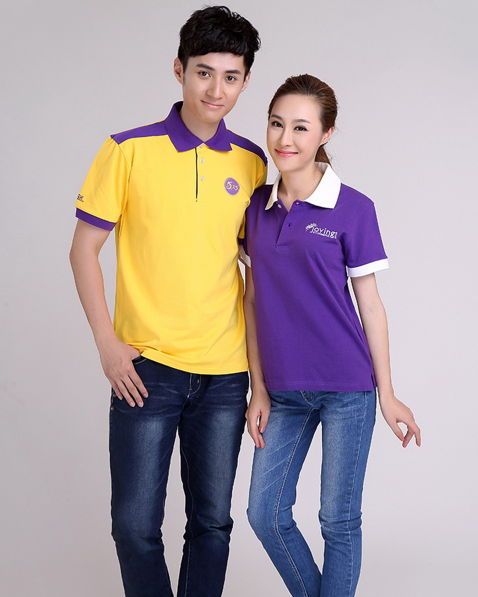 短袖翻領拼色男女t恤廣告衫制作