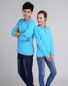 淡藍色雙層翻領長袖男女款廣告衫訂制