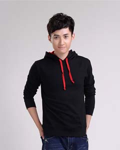 黑色長袖套頭時尚衛衣套裝