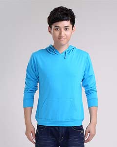 藍色前身貼斗連帽套頭衛衣批發