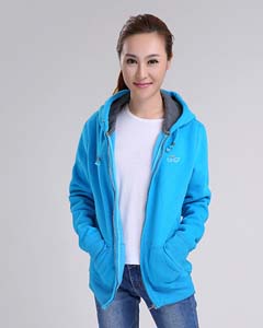 藍色貼兜連帽開衫女裝衛衣